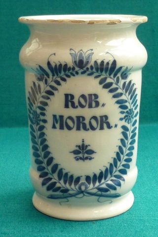 Early 18th Century? Vintage Blue & White Delft Faience Pottery Apothecary Jar