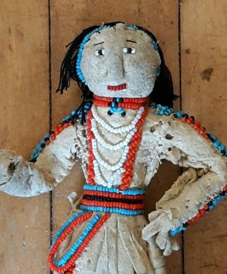 Shoshone Indian handmade doll leather and beads 7.  5 