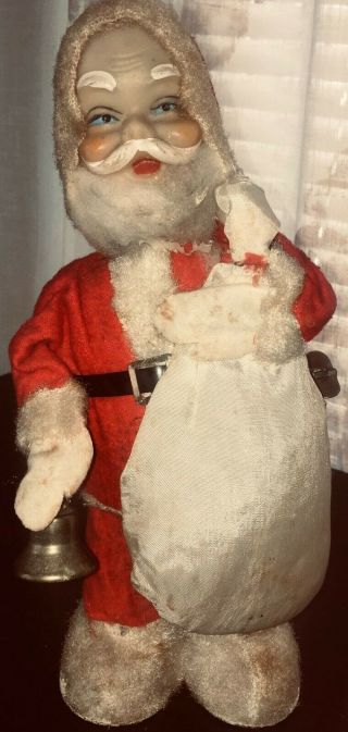 Vintage Wind Up Tin Santa Claus Toy W Felt Clothing Made In Japan