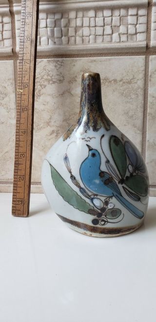 Ken Edwards Vase El Palomar Mexican Pottery Tonala Bird Bud Vase Butterfly