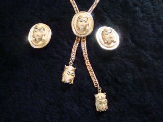 Vintage Selro Selini Asian Princess Necklace And Earrings With Lariat Slide