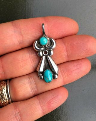 Vintage Lee & Mary Weebothee Zuni Sterling & Turquoise Necklace Pendant