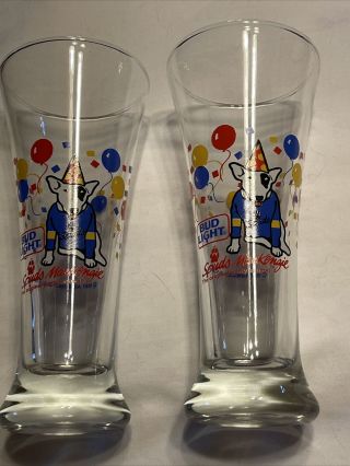 2 Vintage Bud Light 1987 Spuds Mackenzie Beer Drinking Glasses