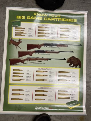 Remington Dupont Know Your Big Game Cartridges Vintage Store Display Poster