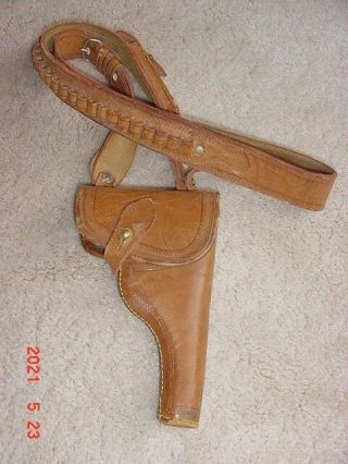 Vintage Western Leather Flap Holster With Ammo Belt Shoulder Strap
