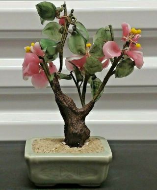 Vintage Asian Chinese Glass Gem Bonsai Tree Flowering Potted Plant Home Decor 2