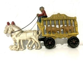 Horse Drawn Circus Animals Cast Iron Doorstop 1800’s Coach Antique Toys 10”x6”