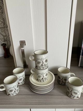 Hornsea Cornrose Coffee Cups And Saucers X 6 1970’s Vintage