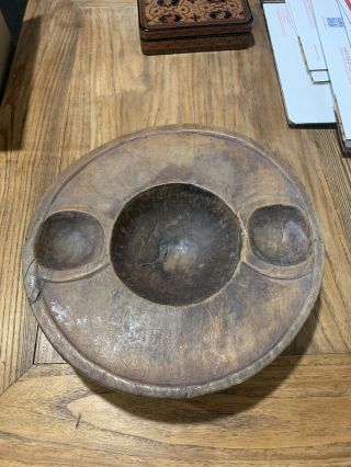 Vintage African Hand Carved Large Wood Platter Bowl Art Decor Head Carry Hat