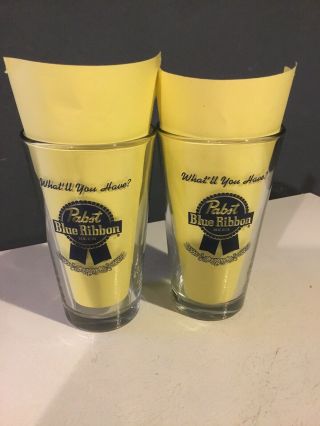 Set Of 2 Pabst Blue Ribbon Beer Rare Pint Glasses What 