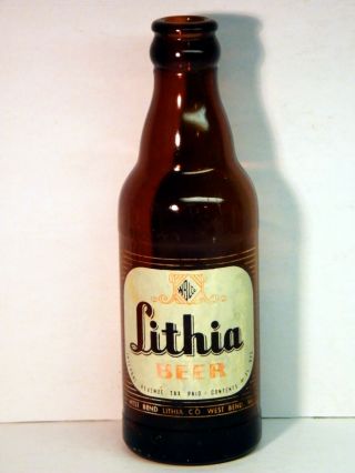 Painted Label Vintage 7 Oz.  Lithia Beer Bottle Acl,  West Bend,  Wi I.  R.  T.  P.