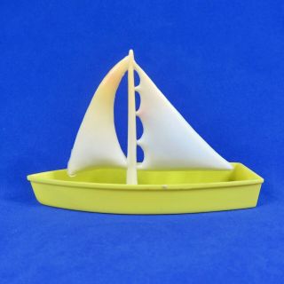 Vintage 60s - 70s Plastic Sailboat Toy With Removable Sail Yellow & White