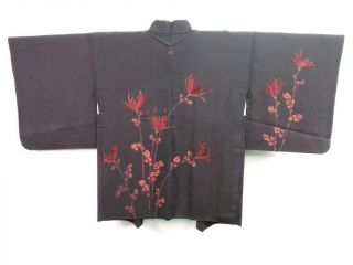 J4 - 2836a750 Silk Japanese Kimono Haori Jacket Embroidery Flower