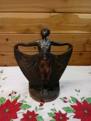 Vtg Art Deco Semi - Nude Woman/dancer Cast Bronze Heavy Sculpture Bookend 9 " H