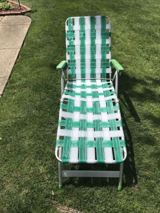 Vintage Aluminum Webbed Folding Lawn Lounge Chaise Chair All Webbing