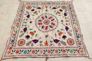 75 " X 71 " Handmade Embroidery Old Tribal Ethnic Wall Hanging Decor Tapestry