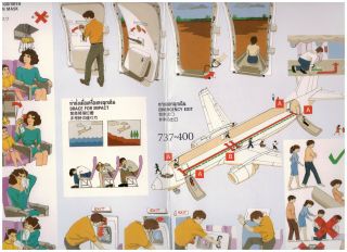 THAI Airways Boeing 737 - 400 - safety card No.  4 Eff.  01FEB00 (glossy folder) 2