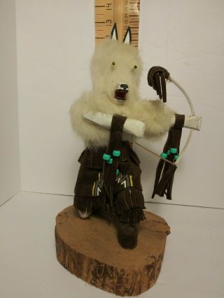 Vintage Large Native American Wolf Kachina Doll Signed By Joann Cayaditto.