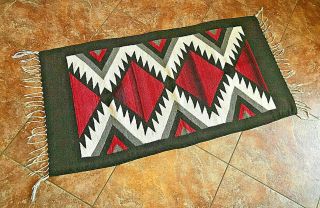 Vintage Mexican Zapotec Navajo Pattern Wool Rug 28 " X 55 " /no Reserve