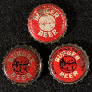 3 Burger Beer Red Ohio Tax Cork Bottle Cap Cincinnati,  Ohio Crowns Vintage Akron