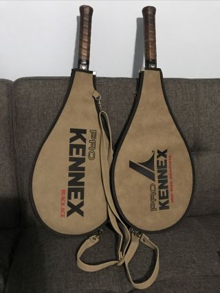 Pair Pro Kennex Black Ace 98 Mid Size Vintage Tennis Racquets With Covers