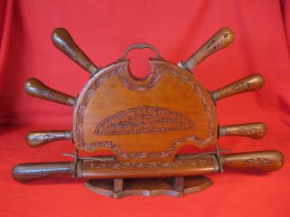 Hand Carved Wooden Knife And Fork Holder Made In India With Brass Trim