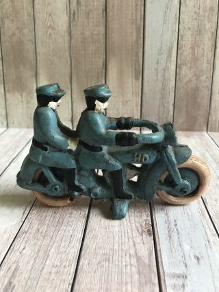 Harley Davidson Cast Iron Toy Two Seater Motorcycle W/ Riders Cycle Hd On Tank
