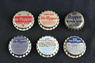 6 Dr Pepper Bottle Caps 10 - 2 - 4 King Size Dietetic Sugar