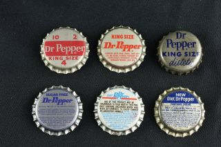 6 DR PEPPER Bottle Caps 10 - 2 - 4 King Size Dietetic Sugar 2