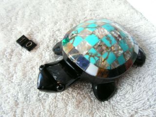Turtle Obsidian Stone Inlaid Abalone Shell.  R
