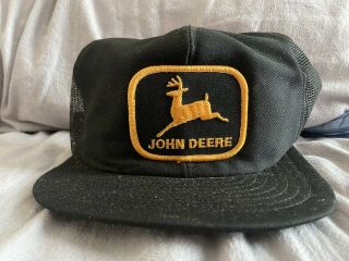 Vintage John Deere Patch Black Mesh Snapback Trucker Hat Cap Louisville Mfg Usa