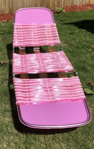 Vintage Folding Outdoor Vinyl Tube Lounge Lawn Chair - Pink