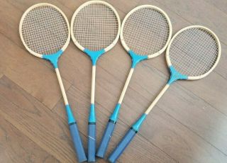 Four Vintage Courtland Flash Wooden Badminton Rackets