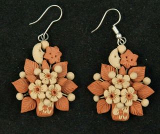 Authentic Hand Crafted Ceramic Filigree Earrings Jewelry Mexican Wearable Art