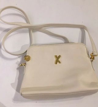 Paloma Picasso White Leather Purse Shoulder Bag Gold X Logo Vintage Retro