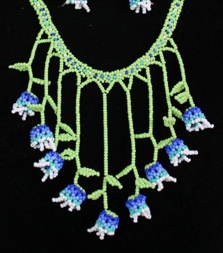 Huichol Indian Beaded Flower Necklace & Earrings Handmade Mexican Folk Art Boho 2
