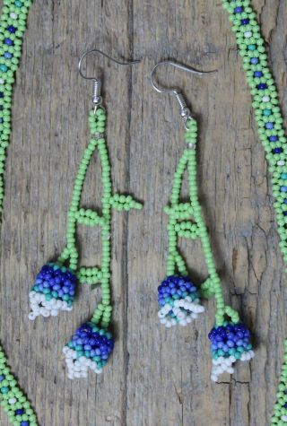 Huichol Indian Beaded Flower Necklace & Earrings Handmade Mexican Folk Art Boho 3