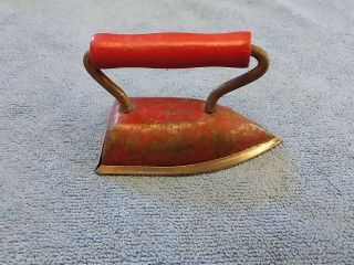 Vintage Lady Dover Childs Toy Sad Iron Red Handle Metal Dover Ohio