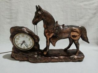 Vintage Poole Copper Brass Western Horse Mantle Clock (for Repair Non)