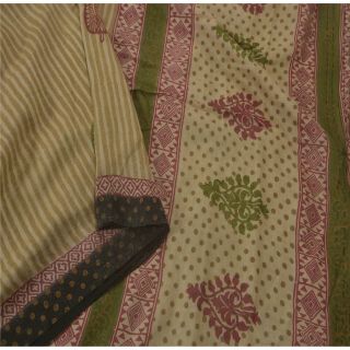 Sanskriti Vintage Cream Heavy Saree Pure Woolen Printed Premium Fabric 5 Yd Sari