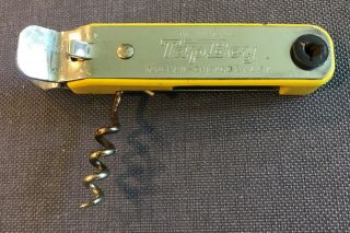 Vintage Vaughan Tap Boy Can Opener,  Corkscrew & Can Piercer Yellow Bar Tool Usa