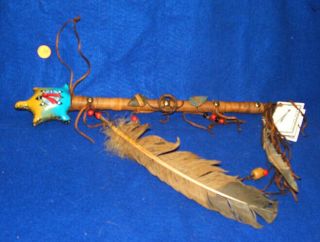Authentic Native American Turtle Rawhide Rattle Hand Painted Navajo 15 " T06