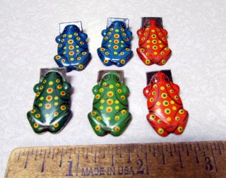 Vintage Lithographed Tin Frog Clicker Set Of 6,  Made In Japan,  1.  25 Inches Tall