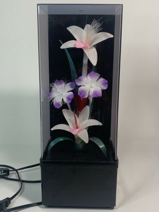 Vtg Fiber Optic Flower Color Changing Light Lamp/ Music Box 14 " Talk W/ Animals