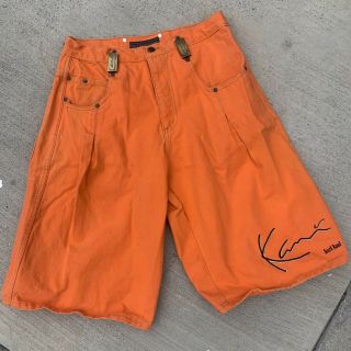 Vintage Karl Kani Baggy Shorts Neon Orange Size 34 Metal Belt Loops Long