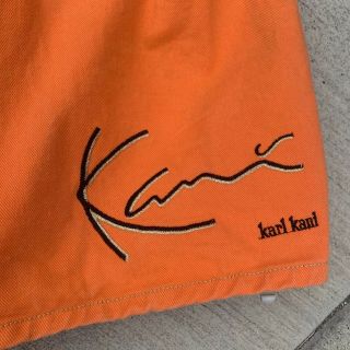 Vintage Karl Kani Baggy Shorts Neon Orange Size 34 Metal Belt Loops Long 3
