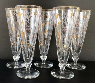 Vintage Mcm Cocktail Glasses Footed Glass Tumblers Libbey Royal Fern Set Of 5