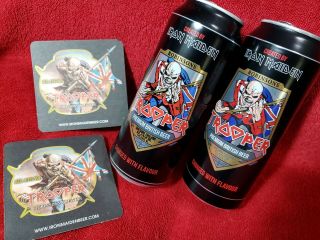 Iron Maiden Trooper Beer Two Cans,  Coasters Robinsons Mats Empty Tin Can Mat