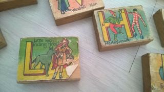Old Vintage 1930 ' s toy Pictorial Wooden Alphabet Nursery Rhyme part Set 2