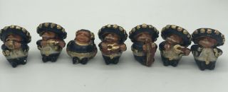 7 Pc Mariachi Band Display Set,  Mexican Folk Art,  Roly Poly Chalkware Figurines